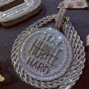 ICETOPLUXE white coin pendant on stainless steel chain, iced out jewelry for men.