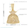 Detailed dimensions of 18K gold and silver plated money bag pendant necklace, iced out jewelry for men