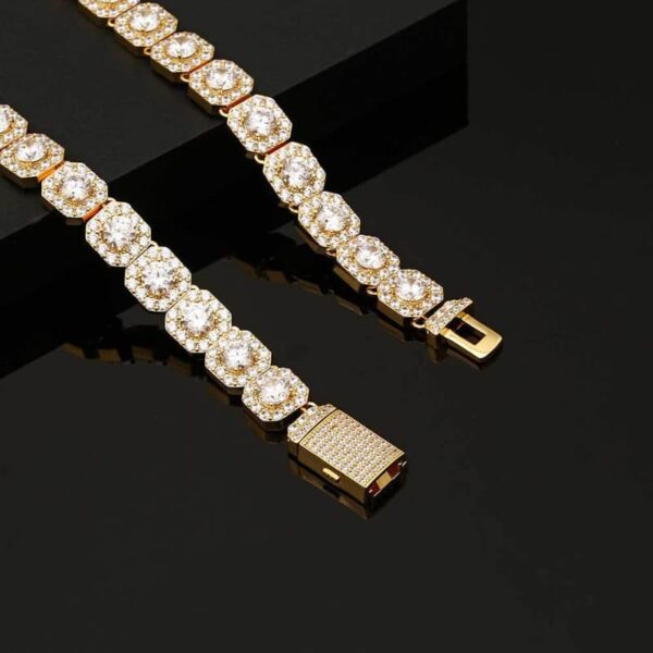 Gold-plated iced out tennis link chain with cubic zirconia, 20-inch necklace for men and women, hip hop jewelry