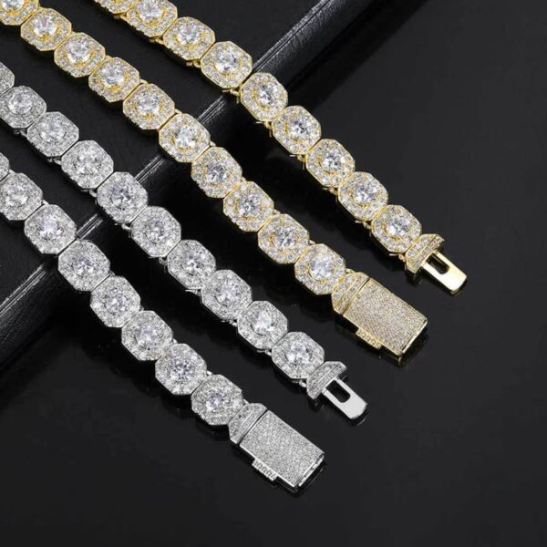 Iced out gold-plated and white tennis link chains, 18K hip hop jewelry for men and women