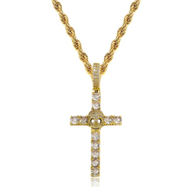 ICETOPLUXE gold plated skull cross iced out pendant with brilliant cut CZ diamonds for hip hop style