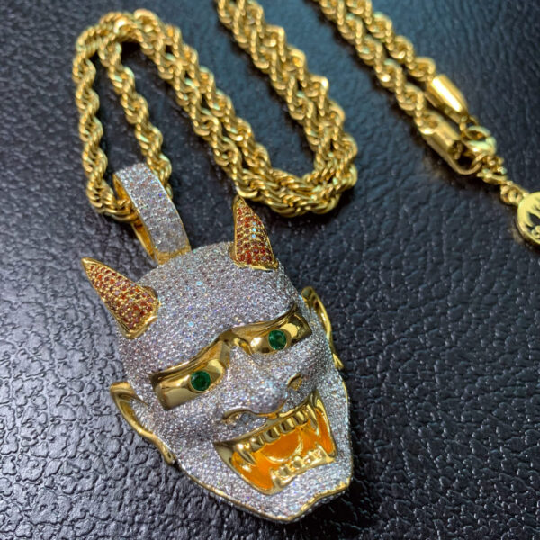 ICETOPLUXE 18K gold Yaksha ghost pendant, full CZ iced out, hip hop jewelry for rappers