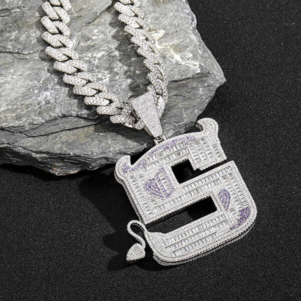 ICETOPLUXE front view of S letter iced out pendant with Cuban chain, perfect for men’s hip hop jewelry