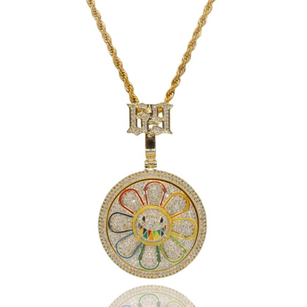 ICETOPLUXE gold S size spin-up daisy pendant with CZ diamonds, hip hop charm jewelry