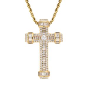 ICETOPLUXE stunning gold iced out scepter cross necklace displayed on white background, perfect for hip hop jewelry