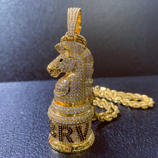 ICETOPLUXE gold knight chess pendant with 24-inch rope chain, full CZ diamonds, hip hop necklace for men