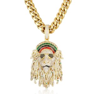 ICETOPLUXE 18K gold-plated Lion head pendant with 20-inch Glossy Cuban chain, hip hop jewelry for men