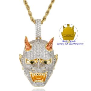 ICETOPLUXE 18K gold plated Yaksha ghost pendant, full CZ diamonds, iced out hip hop necklace for men