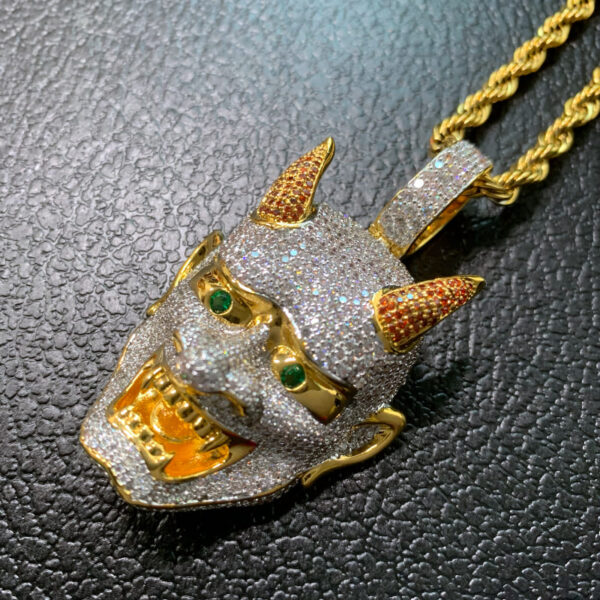 18K gold plated Yaksha ghost pendant necklace by ICETOPLUXE, CZ diamond iced out, Halloween hip hop jewelry