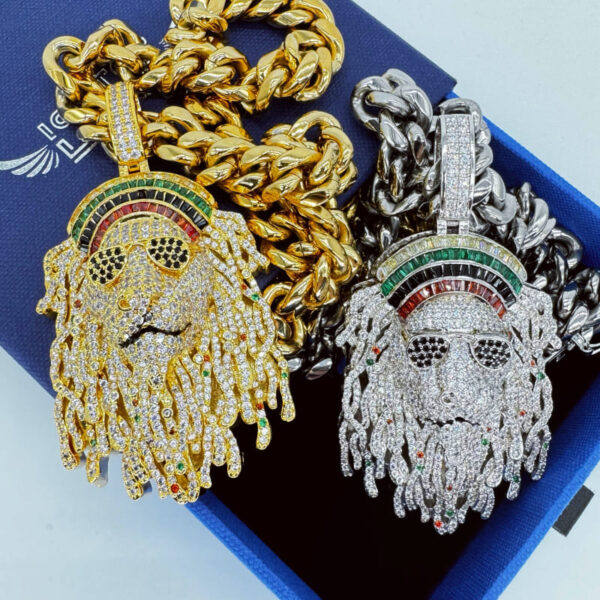 ICETOPLUXE gold and white Lion head pendants, iced out with CZ diamonds, hip hop pendants for men