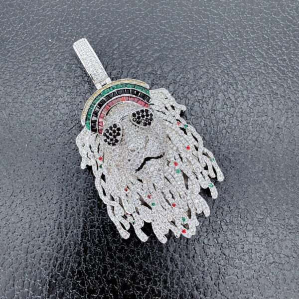 ICETOPLUXE white Lion head pendant, front view showing intricate details and iced out with bling CZ diamonds