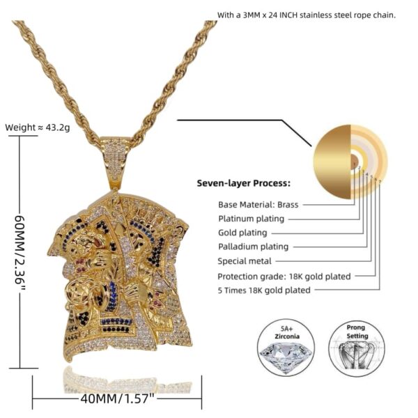 ICETOPLUXE King Assassin Playing Card Pendant dimensions for accurate fit, perfect iced out jewelry for men