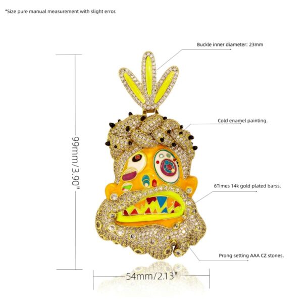 ICETOPLUXE size details for the iced out Mysterious Tribe Chief pendant, showcasing intricate design and dimensions