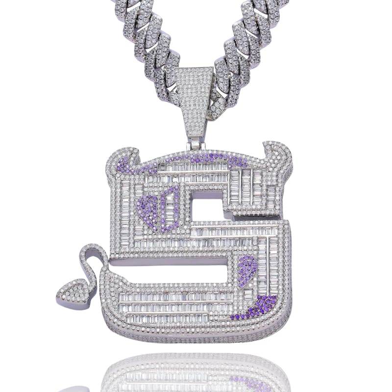 ICETOPLUXE main image of S letter iced out pendant with 14mm Cuban chain, showcasing hip hop style