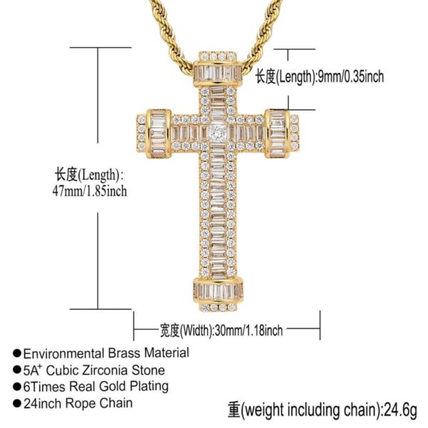 ICETOPLUXE scepter cross necklace size reference image, showcasing dimensions for the perfect fit in jewelry