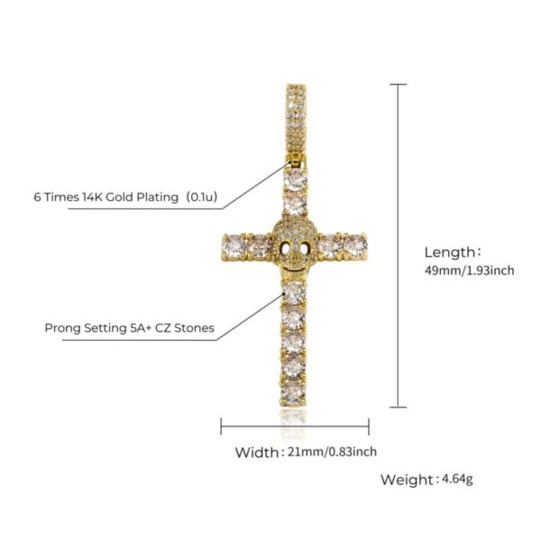 ICETOPLUXE size guide for skull cross pendant, detailing dimensions perfect for hip hop jewelry lovers