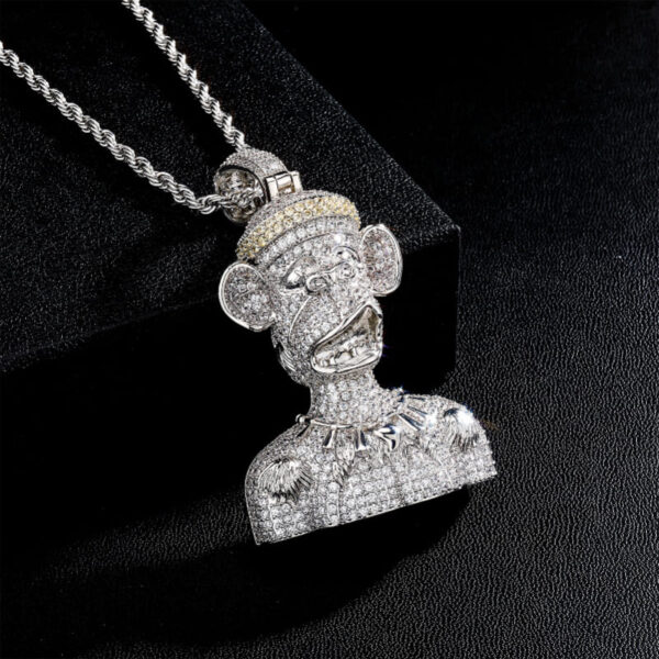 ICETOPLUXE white big unruly monkey pendant necklace front view, 24-inch rope chain, men's jewelry