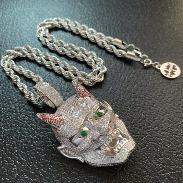 ICETOPLUXE white Yaksha ghost pendant necklace, CZ diamond iced out, unique 18K gold hip hop jewelry for men