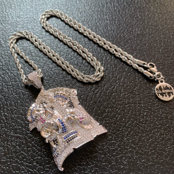 ICETOPLUXE white King Assassin pendant featuring 24-inch rope chain, a unique hip hop jewelry piece for all