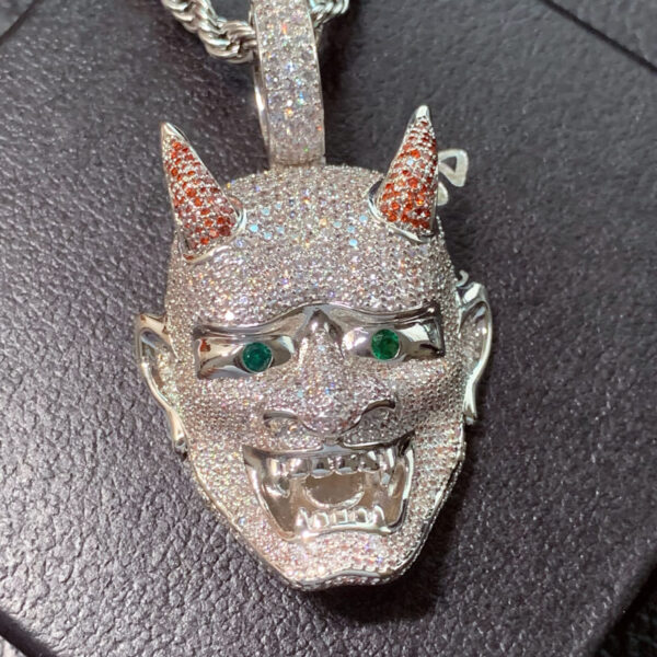 ICETOPLUXE white Yaksha ghost pendant necklace, full CZ diamond iced out, hip hop jewelry for men