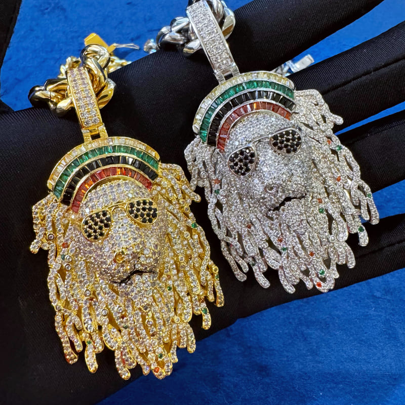 ICETOPLUXE gold and white Lion head pendants with Glossy Cuban chains, statement hip hop necklaces for men