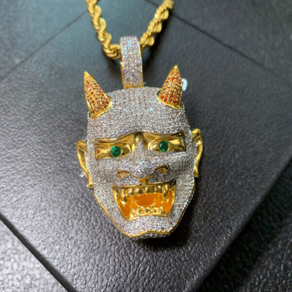 ICETOPLUXE 18K gold plated Yaksha ghost pendant necklace, iced out with CZ diamonds, hip hop Halloween jewelry for men