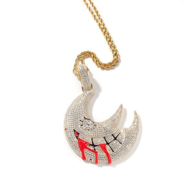 Gold crescent moon pendant necklace, CZ diamond, hip hop jewelry for men, iced out bling