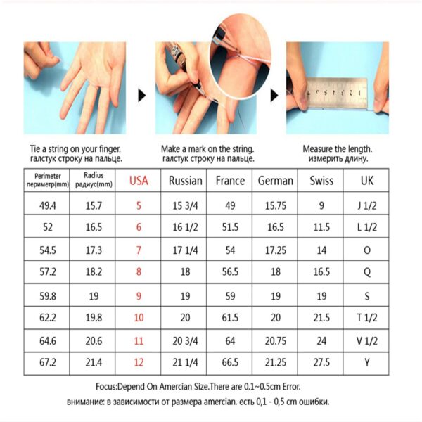 Detailed size chart for choosing the right ring size for moissanite iced out ring