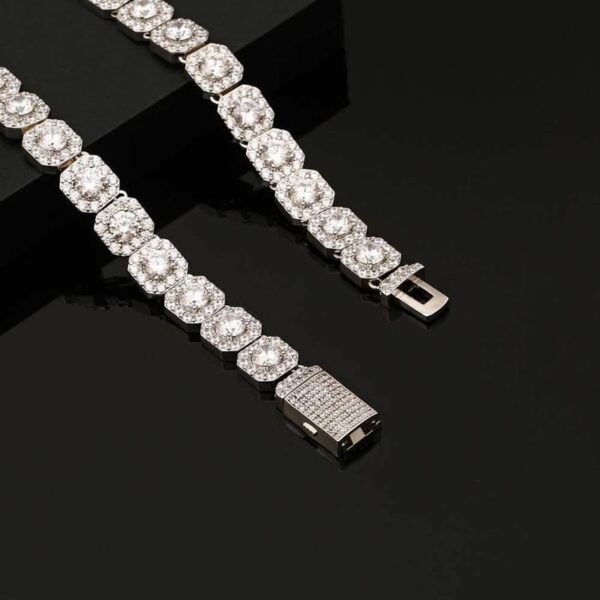 White iced out 12mm tennis link chain with cubic zirconia, necklace for men and women, hip hop style jewelry