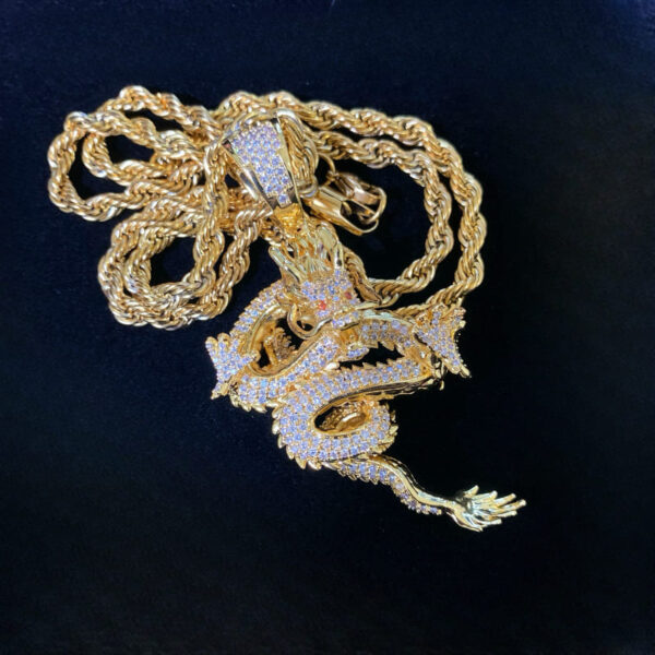 ICETOPLUXE gold-plated brass Shenlong pendant necklace, iced out hip hop jewelry for men.