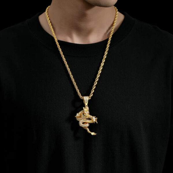 ICETOPLUXE 18K gold Shenlong pendant, stylish iced out hip hop dragon necklace for men.