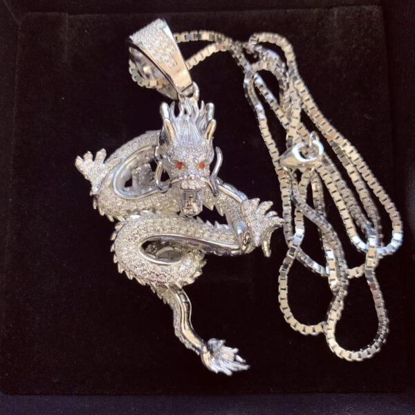 ICETOPLUXE sterling silver Shenlong dragon pendant with luxurious 18K gold accents, designed for unique hip hop fashion for men.