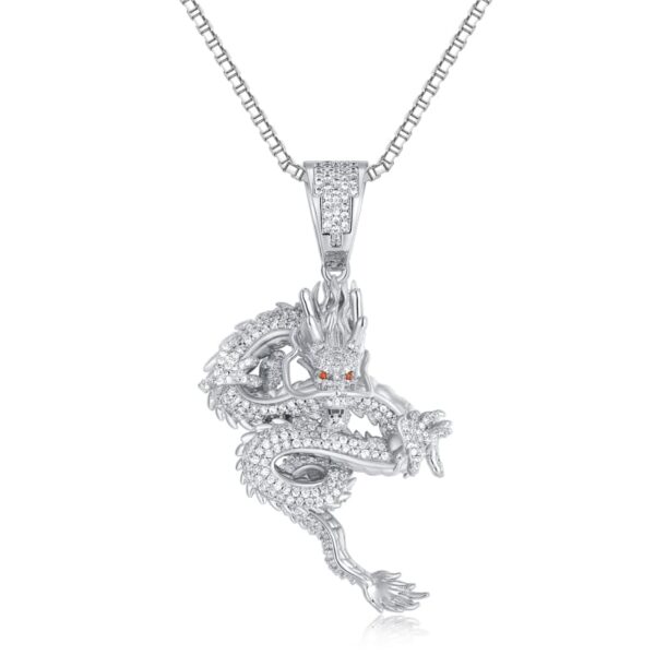 ICETOPLUXE S925 Sterling Silver dragon pendant on white background, perfect hip hop jewelry for men seeking unique oriental style.