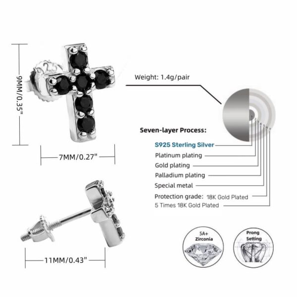 ICETOPLUXE size guide for cross stud earrings, available in gold-plated and silver for a perfect fit in men’s hip hop jewelry.